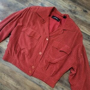Vintage 80's Women's Red Silk Paisley Linda Allard Ellen Tracy Jacket Size 6 P